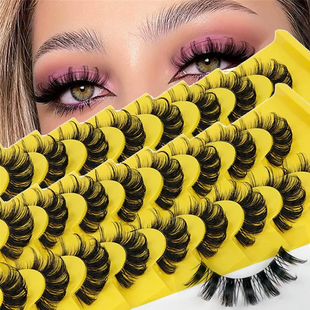 20 Pairs 2 Pack Lashes DD Curl 10-16mm Russian Lashes, 3D Synthetic Mink Eyelashes Reusable Fluffy Strip Lashes Extensions for Women Makeup