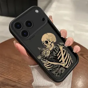 Skeleton and Cat Pattern Tpu Phone Case, Suitable for Iphone 17, 16, 15, 14 Pro Max 13, 12, 11 Air Xr Xs Plus E, Shockproof and Drop Resistant, Sturdy and Durable Silicone Protective Case, Smartphone Protective Case
