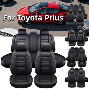 For Toyota Prius 2003-2025 4 Door 5 Seater Car Seat Cover Full Set Front Rear Cushion Protector Anti-Slip Mat Black, Removable Front Headrest Cover, Non Removable Rear Headrest Cover, Car Interior Decoration Accessories, Ice Silk/Linen/Napa/PU Leather Pad