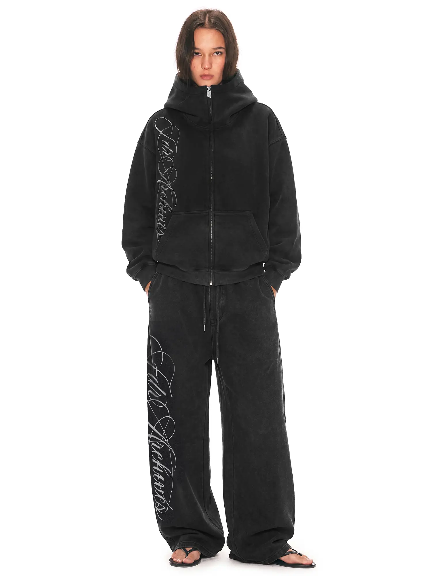 FDR Embroidered Script Letter Washed Zip-Up Hoodie, Women's High-Collar Big Hood Sweatshirt Eases Social Anxiety , Flattering Fit & Exclusive Y2K Streetwear Style for Casual Everyday Wear