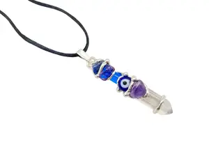 Evil Eye Protection Amulet Pendant Pendant with Black Satin Cord, Sodalite, Amethyst, Clear Quartz Natural Crystal Jewelry