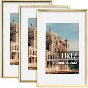 11x17 Picture Frame, Display Pictures 8x12 with or 11x17 Without, Hanging Photo Frame, Gold, 3 Pack Gift Decor Glass Plastic Artwork Installation Lightweight Minimalist Print duck  decor large photo album scrapbook album