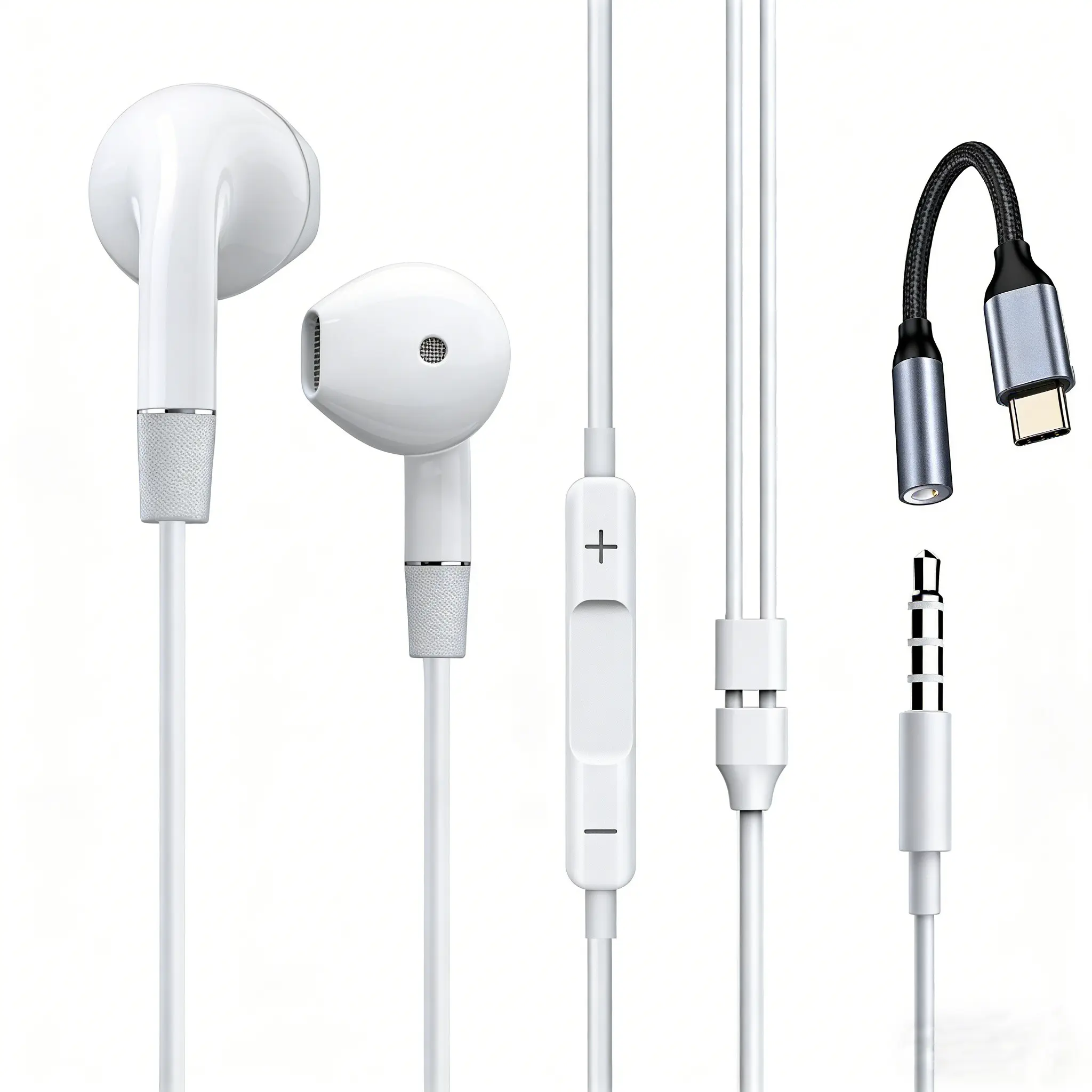 HiFi Stereo Wired Headphones for iPad Pro & iPhone 15/16/17 Series, USB Type C + 3.5mm, with Mic & Volume Control, Universal Compatibility, Wired Earbuds, Wired Headset, Audio