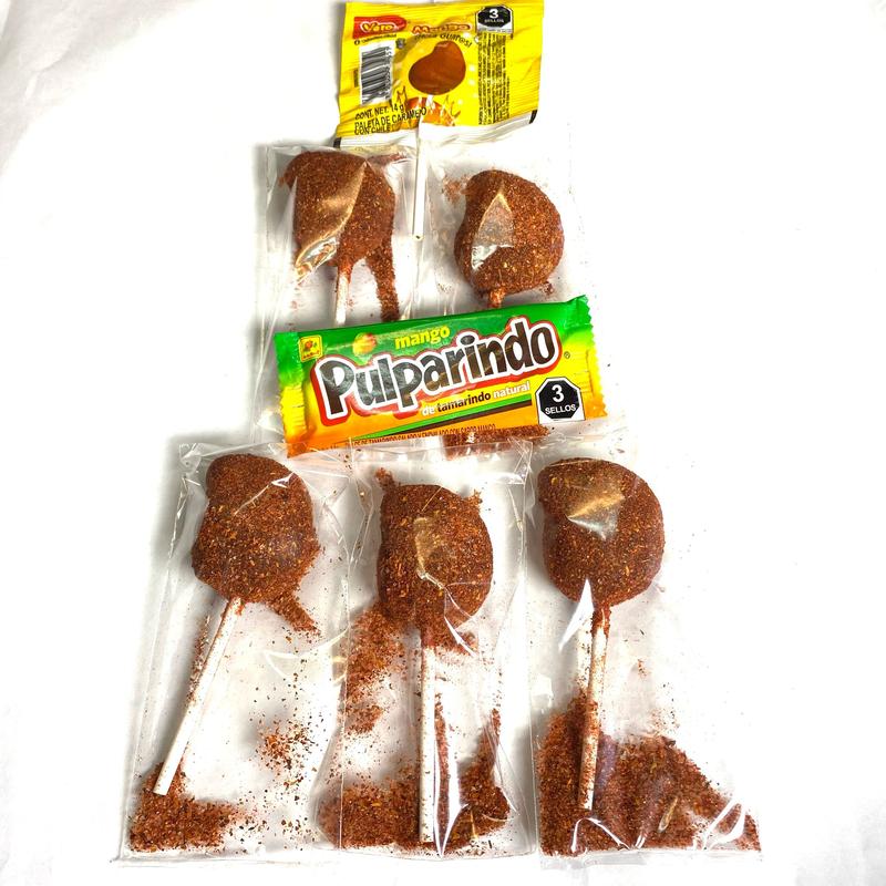 5 - PK WRAPPED PULPARIND MANGO LOLLIPOPS WITH MIGUELITO CHILLI POWDER