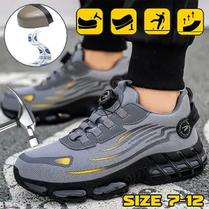 Men's Work Safety Shoes Steel Toe Boots Rotating Buckle Indestructible Non-Slip Sneakers