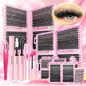 Lash Extension Kit – 30D 40D 60D 80D D Curl DIY Lash Clusters, Mixed Natural & Voluminous Styles, Includes Glue, Tweezers, Remover & 2 Brushes – Reusable, Beginner-Friendly, Ideal for Daily Use & Gifting on Holidays