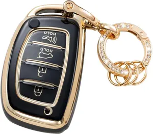 Key Fob Cover with Metal Keychain Compatible with Hyundai Elantra Elantra GT Ioniq Sonata Tucson Smart Key Soft 4 Buttons TPU Protection Case Shell Accessories black