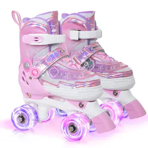Nattork Adjustable Roller Skates for Kids - Pink Oceanic Light