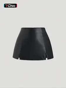 1 Piece Sexy Low-Waist Fitted Fashion Mini Skirt, Side Slit Design & Structured Texture, Perfect for Daily Outings & Dating Looks