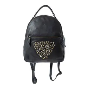 Westbound Star Leather Backpack in Raven Black