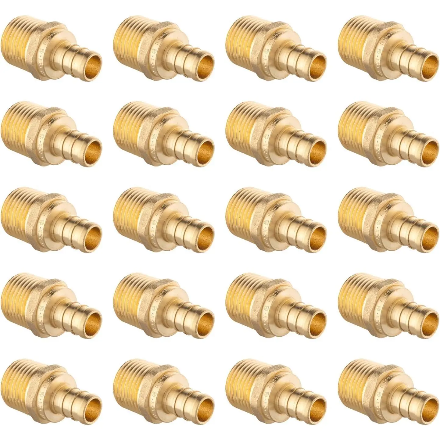 20-Count Brass PEX Fittings, 1/2 Inch x 1/2 Inch NPT Male Adaptors, Compatible with All Brands of PEX Tubing & Copper Crimp Ring Systems