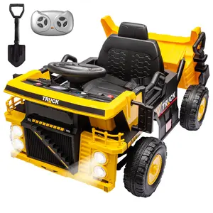 12V Kids Electric Ride On Dump Truck, Battery Powered Construction Toy Vehicle with Parental Remote Control, Tilting Dump Bed, Matching Shovel, Music & LED Lights, Wheel Shock Absorption Design, Suitable for Kids Ages 3 and Up