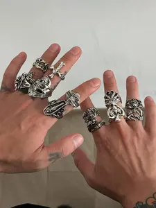 13-Piece Vintage Spider Skull Ring Set, Dark Punk Joint Statement Rings, Perfect Gift for Holidays, Streetwear Fashion Jewelry