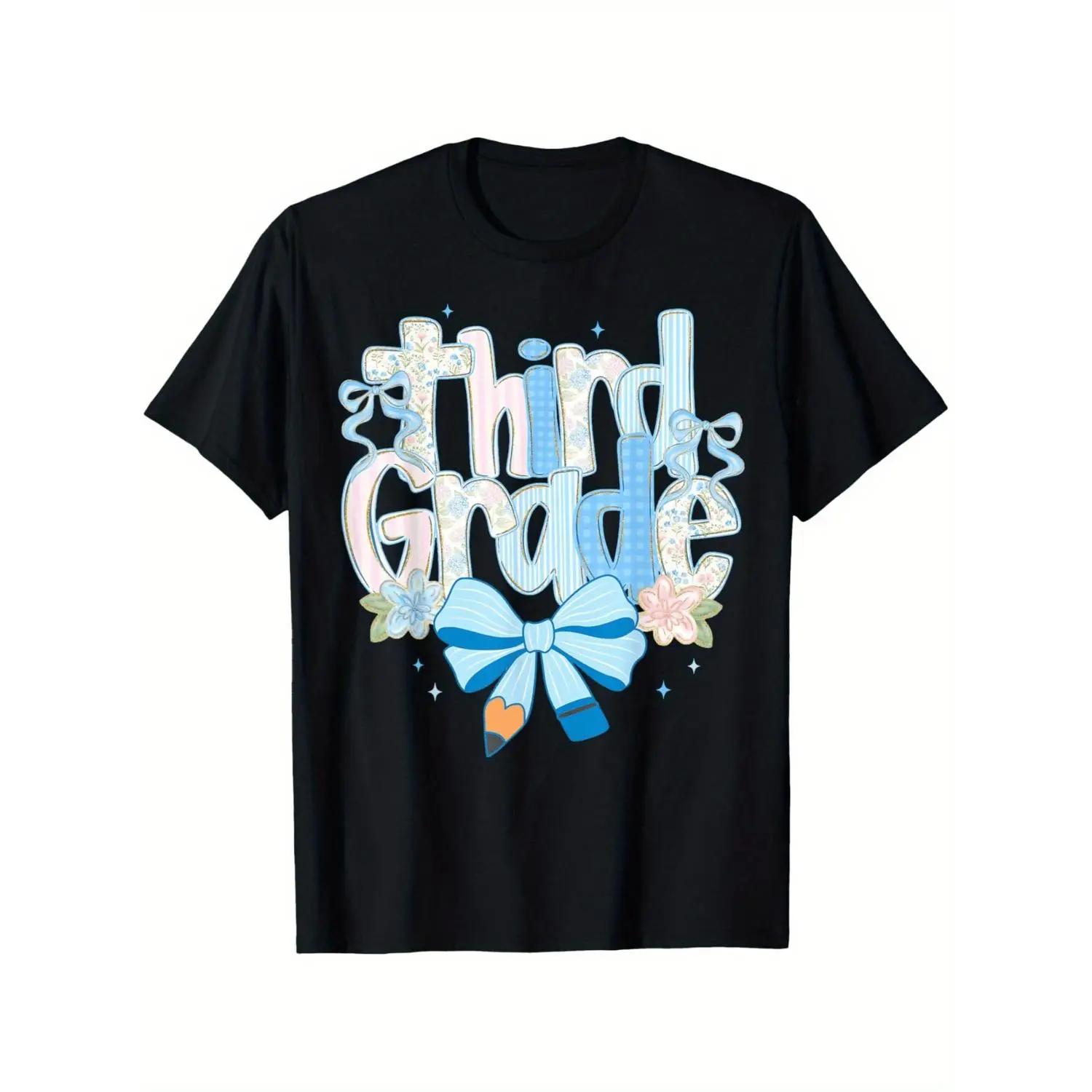 Back to School Floral 3rd Grade Girl Boys Girls T-Shirt - Breathable Round Neck Tee with Vibrant "Third Grade" Design, Comfortable & Easy to Wear, Perfect Gift for Boys and Girls, All-Season Casual Wear, Playful Graphic Tee, Durable Print Shirt