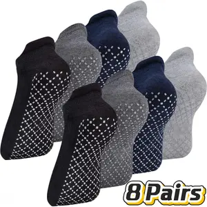 8 Pairs Unisex Non-Slip Grip Socks with Cushion for Yoga Pilates Barre Home And Hospital