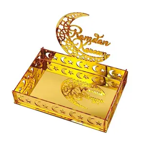 Acrylic Eid Mubarak Food Tray Ramadan Decoration for Home Cake Display Islam Muslim Party Supplies 2024 Ramadan Kareem Eid Gifts