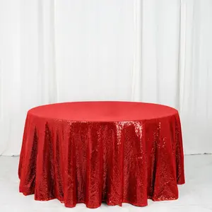 Sequin Round Tablecloth 120" Red - Seamless Table Cover