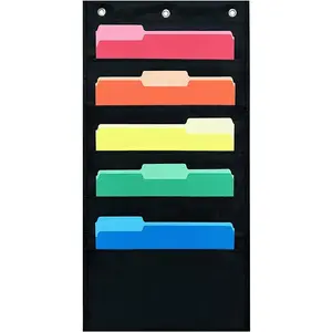 - 3 Pocket File Pocket Chart, Black, 14" Wide x 19.5" Tall - Versatile Wall Hanging File Folder Organizer for Classroom, Office, Home, and More - Wall Folder Organizer - 3 Pockets