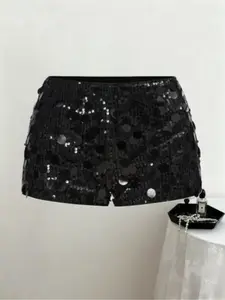 Women's Sequined Punk Mini Fitted Shorts, Rock Style Ladies' Fashion, Sparkling Party Wear, Comfortable Summer Clothing