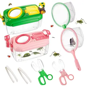 2Sets Bug Catcher for Kids - Sturdy Kids Bug Catching Kit Gifts with Collector Butterfly Net Tweezer, Bugs Habitat Outdoor Explorer Kit for Age 3 4 5 6 7 8, 8Pcs, Green & Pink