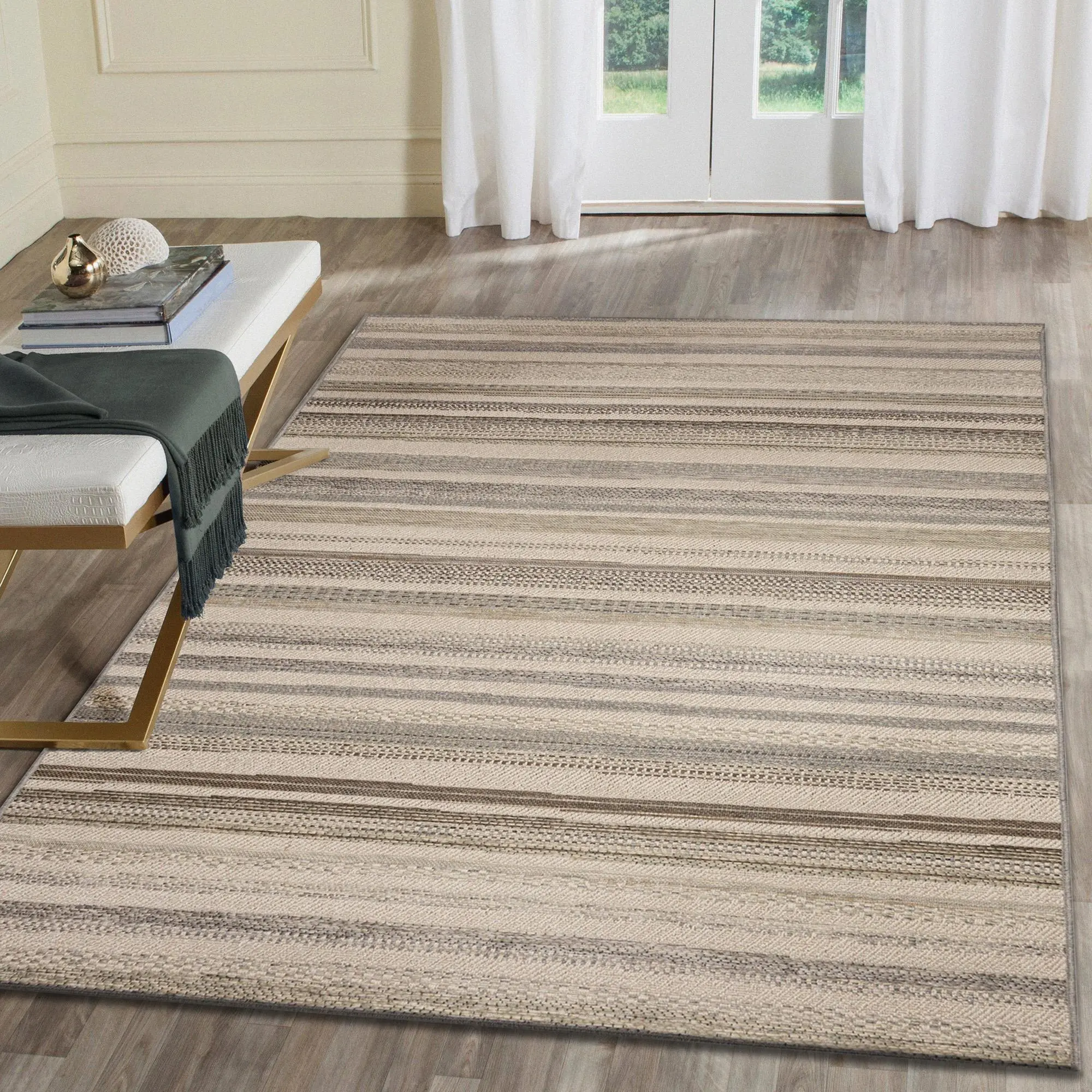 Lush Decor Riviera Indoor-Outdoor Flatweave Power-Loomed Low-Profile Area Rug - Transitional Striped Casual Polypropylene UV-Protected Accent Rug