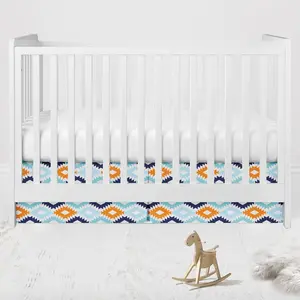 Bacati Aztec Liam Kilim Crib Skirt Dust Ruffle - Aqua/Orange/Navy