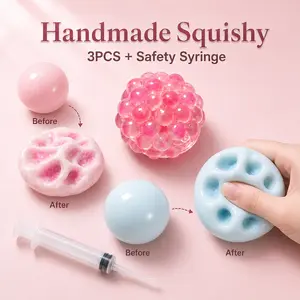 3-Pack Squishy Stress Relief Squeeze Fidget Toys Handmade Ball Fidge Stress Sensory Toy Various Fillings for Kids Ages 6+ Gift Easter