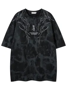 Men's Tie Dye Embroidery Patched Tee, Loose Casual Drop Shoulder Half Sleeve T-shirt for Summer, Fashion Men's Top, Casual Streetwear Top for Daily Wear