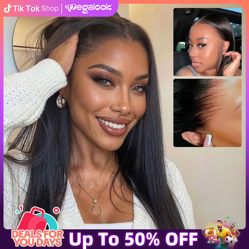[Upgraded Skin Melted HD Lace] 250% luxury Density Megalook 13x6 Glueless Lace Frontal Wig Pre-Everything Natural Hairline HD Lace Skin Melted Silky Straight Human Hair Wigs With Drawstring#WorldCup2026#gameday outfits#SummerWins #DealsForYouDays