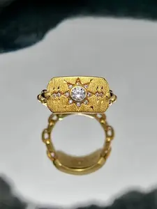 S925 Sterling Silver Ring, Eight-Pointed Star Design with Cubic Zirconia Inlay, Sparkling Jewelry for Special Occasions, Statement Rings, Unique Rings, Cubic Zirconia Rings
