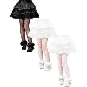 P-HDW031   3 Pairs Girls Lace Tights for Kids Bow Sheer Fishnet Stockings Dance Pantyhose for Halloween Christmas
