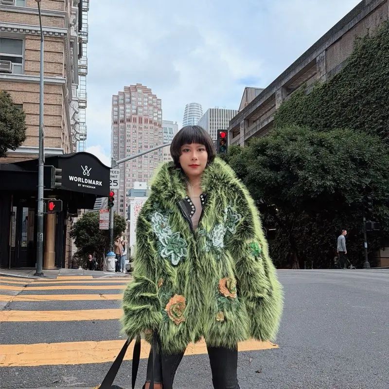 LunaSparkle #149 Handmade Designer Gradient 3D Floral Fuzzy Coat for Special Occasions & Casual Wear Soft Cozy Fuzzy Material