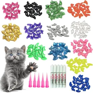 100pcs Cat Nail Caps/Tips Pet Cat Kitten Paws Covers Control Paws of 10 Nails Caps and 5Pcs Adhesive Glue 5 Applicator with Instruction