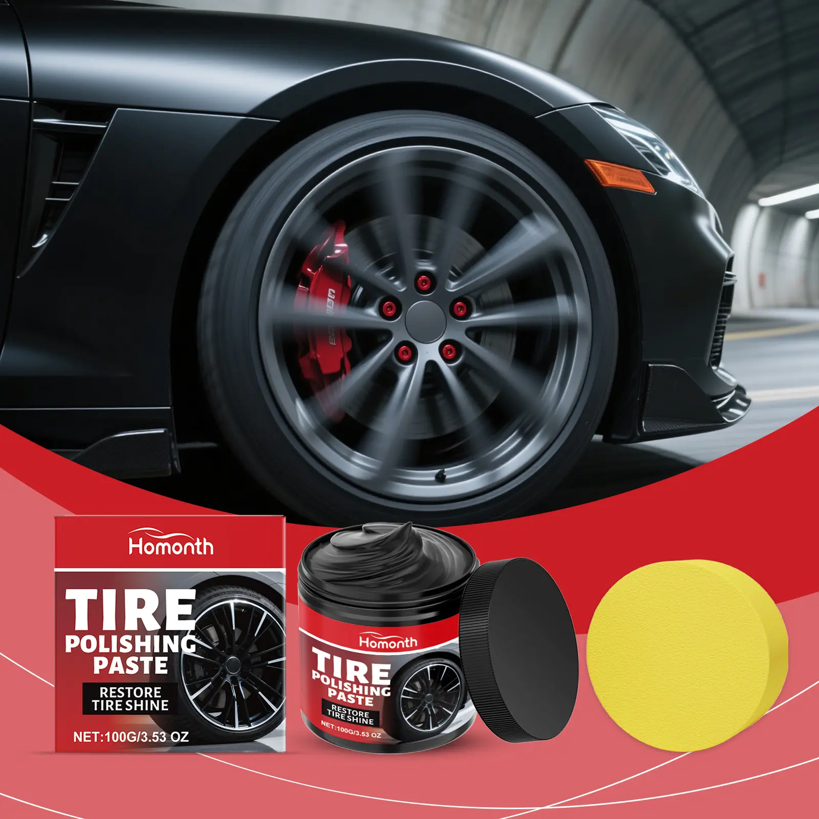 Car Tire Shine with Sponge, 100g Tire CoatingPaste, Tire Polishing Paste, Wheel Shine TirePolishing Paste for Car, Truck, Motorcycle, RV &More,1PCS