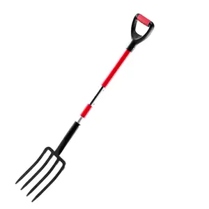 VEVOR 4 Tines Garden Fork Fiberglass Handle 45 in Digging Spading Pitchfork Heavy Duty