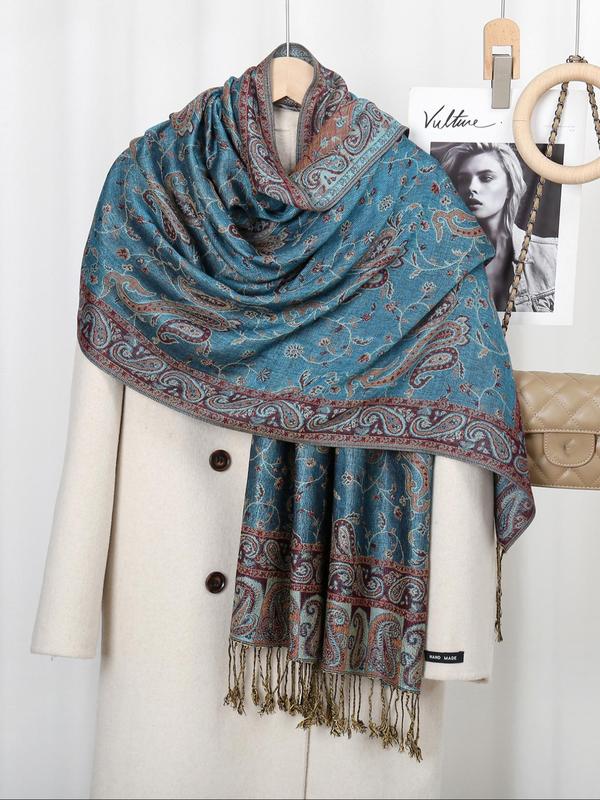 Women's Luxury Paisley Embroidered Shawl Scarf, Boho Style Shawl, Boho Jersey Hijab with Long Fringe, All Seasons Elegant Comfort Wrap Women's Luxury Paisley Embroidered Shawl Scarf, Boho Style Shawl, Boho Jersey Hijab with Long Fringe, All Seasons Elegant Comfort Wrap