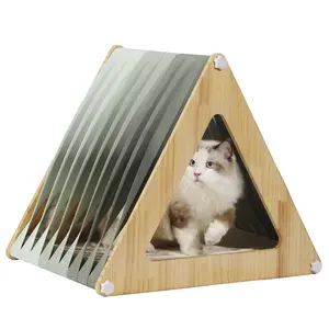 [5-year warranty] Petsfit Cat Houses for Indoor Cats,Modern Style Wood Cat House with Soft Mat,Portable&Easy Assembly