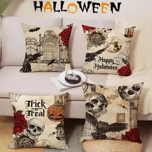 Halloween Cat Owl Skull Cushion Covers Set, Digital Print Zipper Pillowcases, Home Decor Sofa Car Outdoor Seat Pad Covers 45x45cm