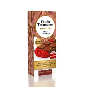 Oasis Treasures Red Velvet-Style Dubai Chocolate Bar 2.6oz Limited Edition Milk & White Chocolate with Knafeh Crunch – Easter & Spring Basket Gift Bonbon