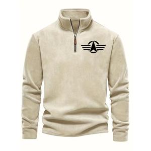 Men's fleece half zip top, stand up collar half zip long sleeved pullover, men's classic and fashionable polo shirt