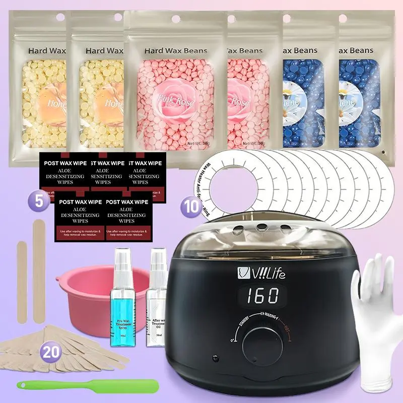 Professional Bikini Hair Removal Kit, Body Hair Remover, 1 Set Digital Display Wax Warmer Machine, Wax Pots & Hard Wax Beads & Accessories, Household Waxing Supplies for Women & Men