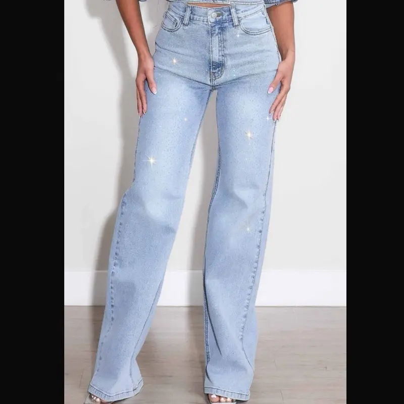 DIVA RHINESTONE HIGH-RISE WIDE LEG JEANS