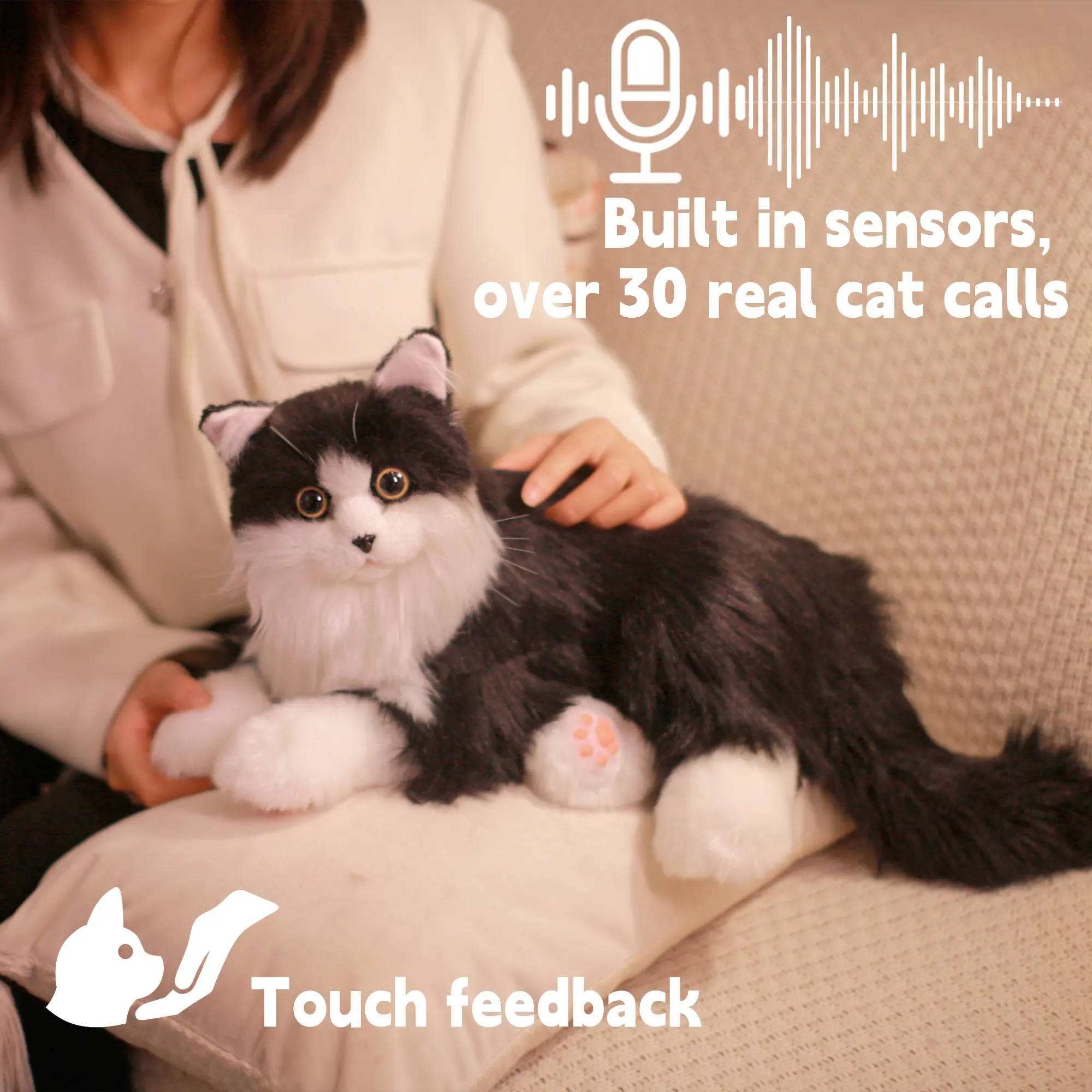 Chongker -  Interactive Companion Robot Pet Realistic Plush Toy Cat Touch Feedback, Gift for Parents,Bpa Free