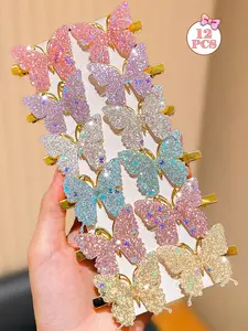 12pcs Colorful Shiny Butterfly Hair Clips, Hair Clip Set, Add Charm To Your Hair, Suitable For School, Outdoor Activities, Enhance Sweet And Elegant Styling, Perfect Gift For Cute Girls, Whether For Dates, Parties Or Outings, Can Make You More Beautiful
