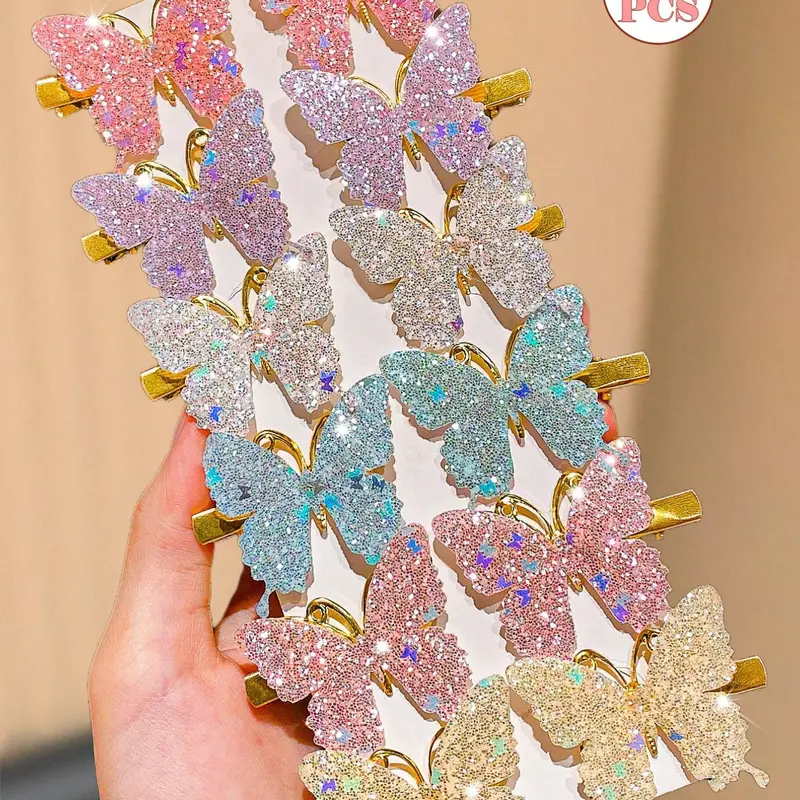 12pcs Colorful Shiny Butterfly Hair Clips, Hair Clip Set, Sweet and Elegant Styling for School & Outdoor Activities, Perfect Gift for Girls, Ideal for Dates, Parties or Outings, Hair Clips Cute, Butterfly Hair Accessories
