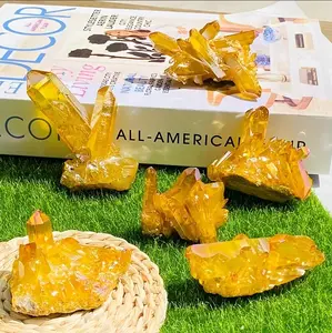 80-100g Raw Angel Aura Yellow Citrine Crystal Geode Quartz Cluster Specimens Healing Reiki Home Ornaments Collections
