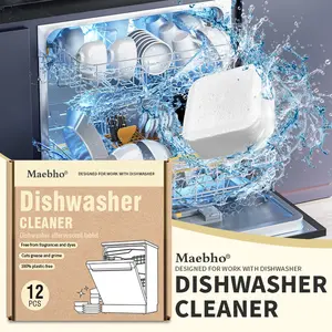 Maebho 12 Pcs Dishwasher Cleaner Effervescent Tablets Fragrance Free Dye Free Plastic Free Removes Grease Grime For All Models