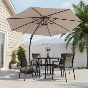 With base: 11 ft offset outdoor patio umbrella with base, easy tilt and crank, adjustable polyester shade for garden, backyard, poolside