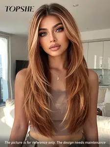 Topshe Reddish Smooth 22 Inch Import Silk Lace Area 13x6 No Bangs Middle Part Layered Long Hair Natural Daily Wear