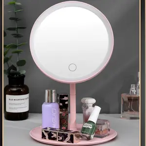 Led Table Vanity Ring light Makeup Mirror Touch Screen led cosmetic mirror with Detachable Storage Tray